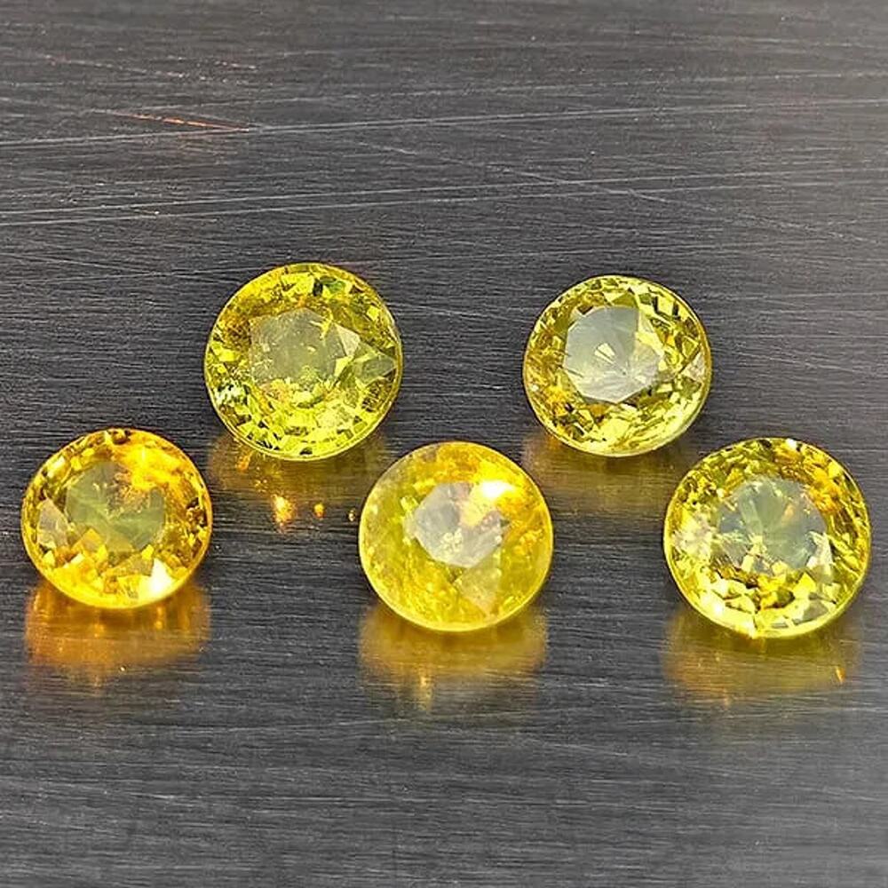 1.77 Ct Natural Sphene Titanite 5 Pcs 4mm Round Unheated